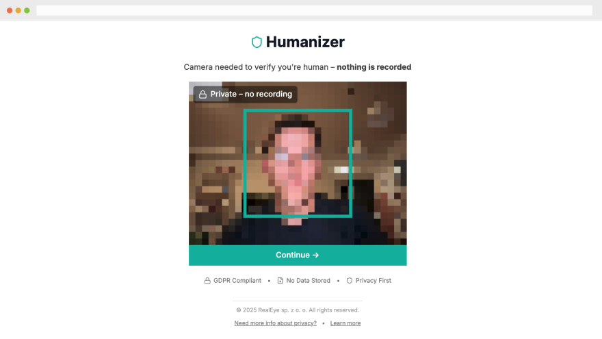 Simple Humanizer verification interface